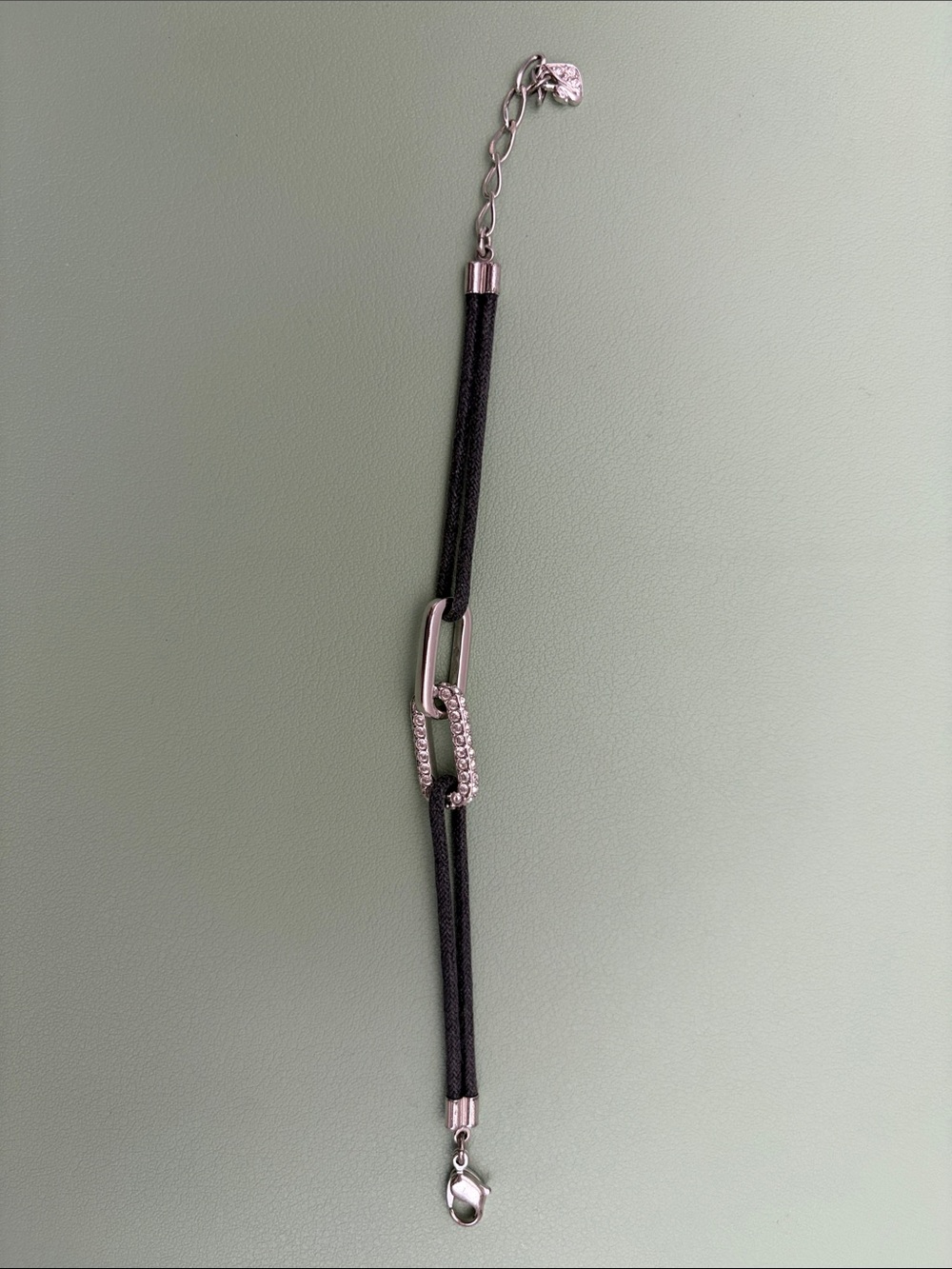 Swarovski Black Cord Bracelet with Silver Crystal Link